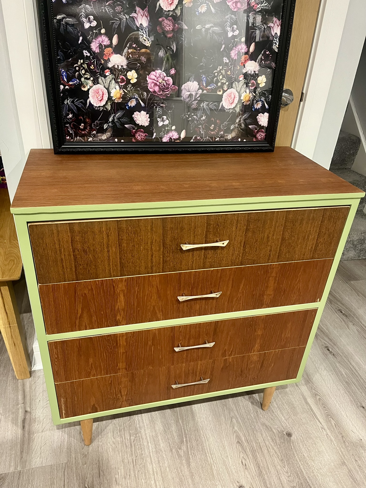 Green and Wood Mid-Century Chest